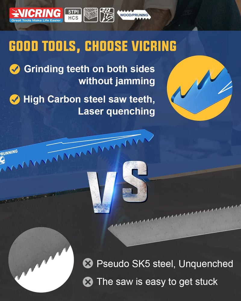 VICRING Reciprocating Saw Blades Sawzall Blades 12Inch for Wood Cutting Pruning Saw Blades 5TPI 5 Pack - Image 3